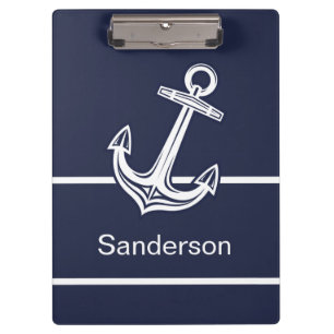 Custom Nautic Anchor Ocean Navy Blue Klemmbrett