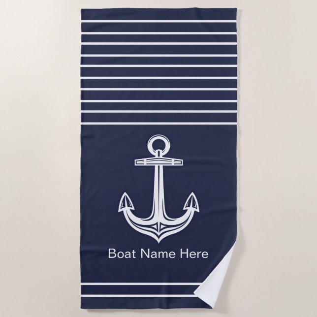 Custom Nautic Anchor Ocean Navy Blue Strandtuch (Vorderseite)