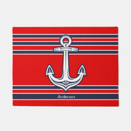 Custom Nautic Anchor Red Navy Blue Fußmatte