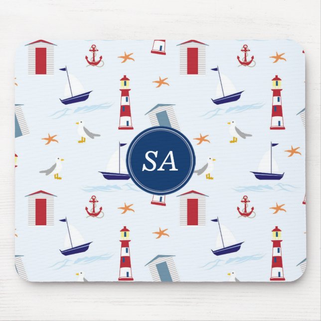 Custom Nautic Blue Red White Summer Mousepad (Vorne)