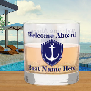 Custom Nautic Boat Name Anchor Navy Blue Whiskyglas