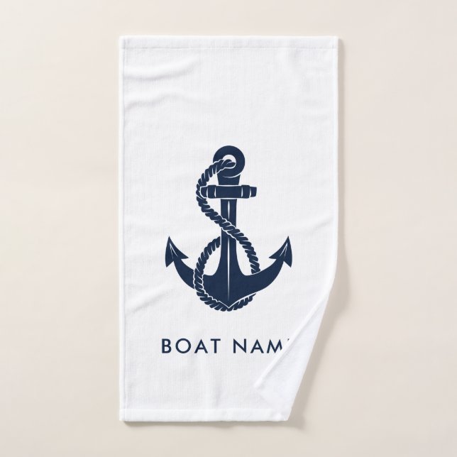 Custom Nautic Boat Name Navy Blue Anchor Handtuch (Handtuch)