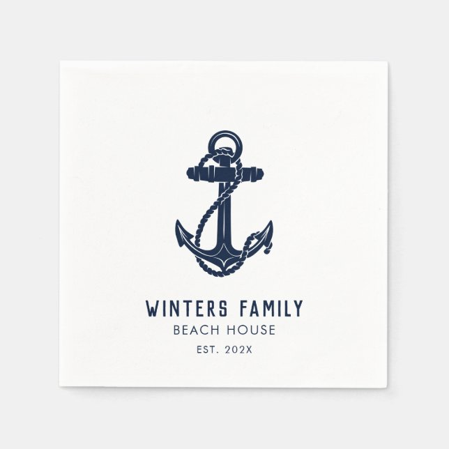 Custom Nautic Family Boat Trip Navy Blue Anchor Serviette (Vorderseite)