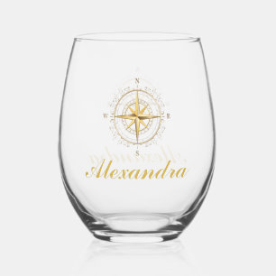 Custom Nautic Gold Color Boat Compas Weinglas Ohne Stiel