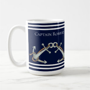 Custom Nautic White Navy Blue Anchors Kaffeetasse