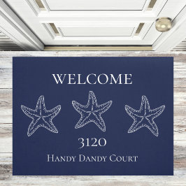 Custom Nautic White Navy Blue Starfish Doormat Fußmatte