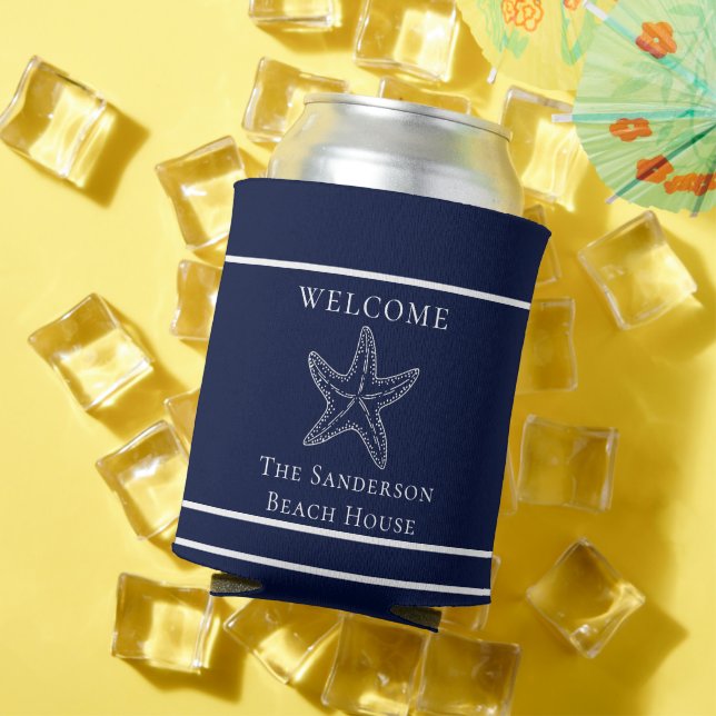 Custom Nautic White Navy Blue Starfish Dosenkühler (In Situ Sommer)