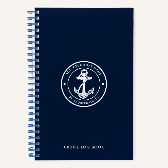Custom Nautical Anchor and Boat Name Notizbuch (Vorderseite)