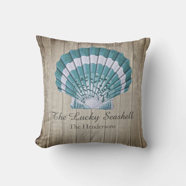 Custom Nautical Coastal Blue Seashell Monogram Kissen (Vorderseite)