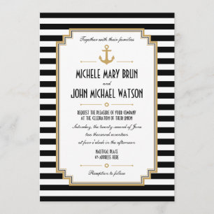 Custom Nautical Schwarz-weiß Wedding Einladung