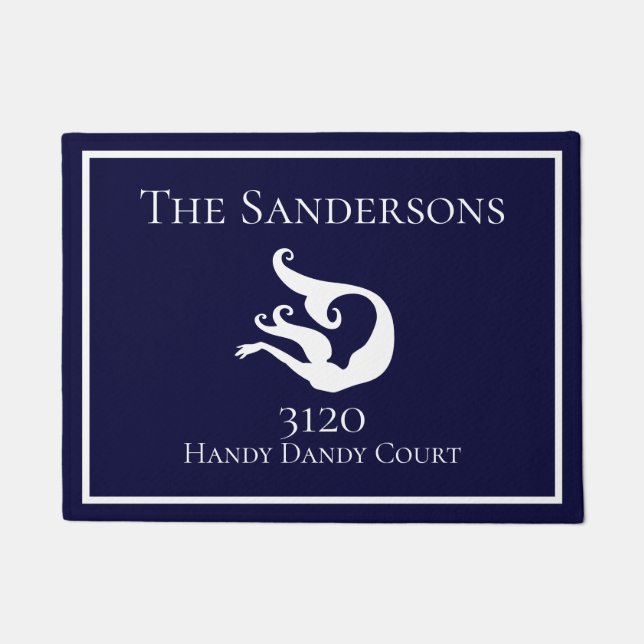 Custom Nautical White Navy Blue Mermaid Doat matt Fußmatte (Vorderseite)