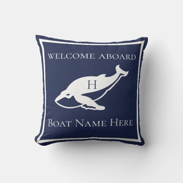 Custom Nautical White Navy Blue Whale Outdoor Pill Kissen (Vorderseite)