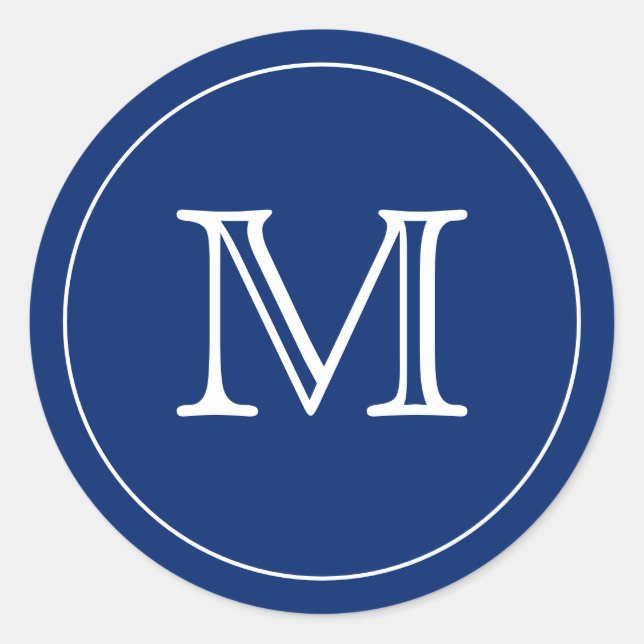 Custom NAVUE BLUE WHITE Monogram Letter Runder Aufkleber (Vorderseite)