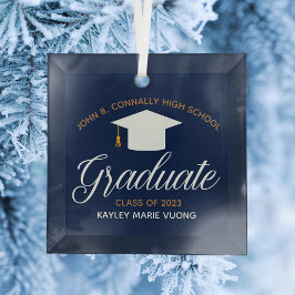 Custom Navy Blue Abschluss High School Keepake Ornament Aus Glas