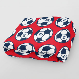 Custom Navy Blue and Red Soccer Ball Muster Fleecedecke