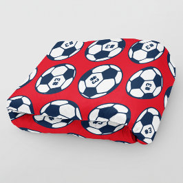 Custom Navy Blue and Red Soccer Ball Muster Fleecedecke