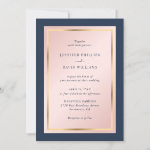 Custom Navy Blue Blush and Gold Wedding Einladung