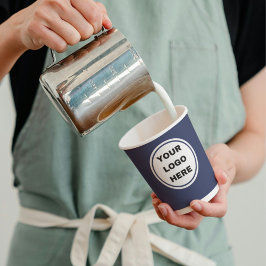 Custom Navy Blue Business Logo Expresso Barista Pappbecher