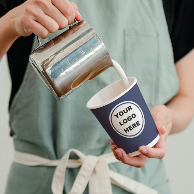 Custom Navy Blue Business Logo Expresso Barista Pappbecher (Von Creator hochgeladen)