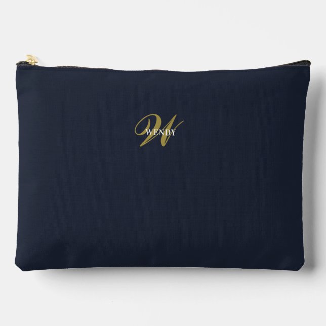 Custom Navy Blue Gold Monogram Minimal Clean Zubehörtasche (Vorderseite)