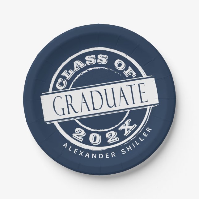 Custom Navy Blue Graduate Party Graduate Pappteller (Vorderseite)