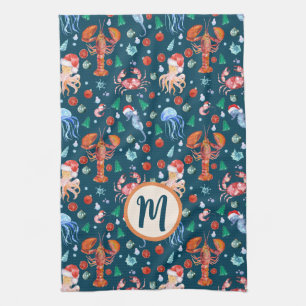 Custom Navy Blue Lobster Crustaceanco Holiday Geschirrtuch