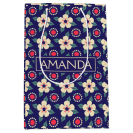 Custom Navy Blue mit Creme Blume Geschenktasche Mittlere Geschenktüte