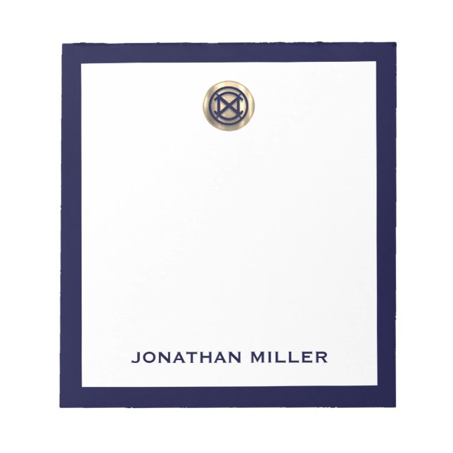 Custom Navy Blue Notepad mit gebürstetem Gold Embl Notizblock (Vorderseite)