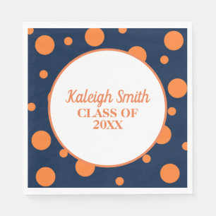 Custom Navy Blue Orange Polka Dot Graduation Party Serviette