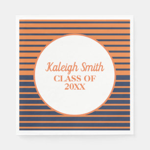 Custom Navy Blue Orange Striped Graduation Party Serviette