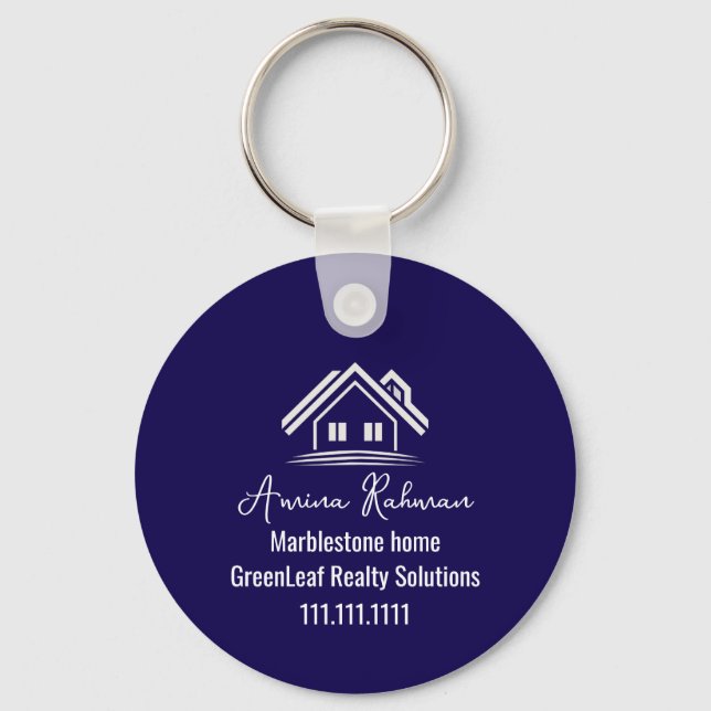 Custom Navy Blue Real Estate Realtor Keychains Schlüsselanhänger (Vorderseite)