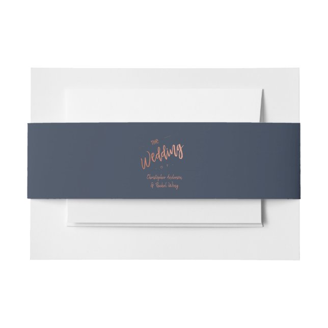 Custom Navy Blue Simple Script Rose Gold Wedding Einladungsbanderole (Vorderseite Beispiel)