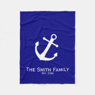 Custom Navy Blue und White Nautical Anchor Blanket Fleecedecke