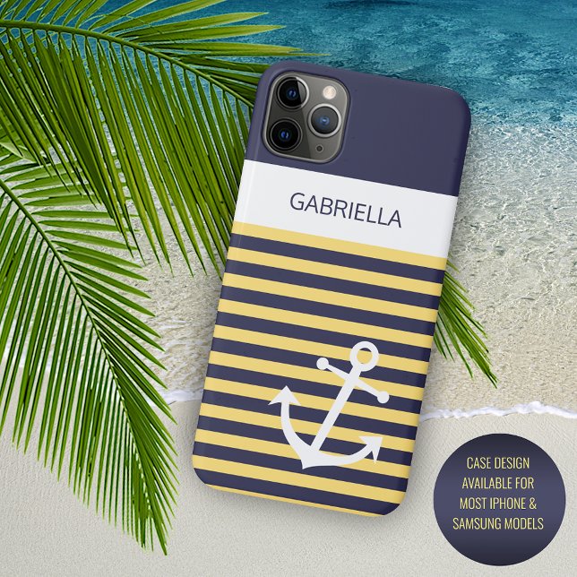 Custom Navy Dunkelblau Weiße sonnige Gelbe Streife Case-Mate iPhone Hülle (Von Creator hochgeladen)