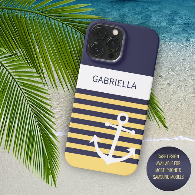 Custom Navy Dunkelblau Weiße sonnige Gelbe Streife iPhone Hülle (Von Creator hochgeladen)
