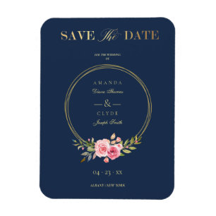 Custom Navy Elegante Pink Garland Wreath Hochzeit Magnet