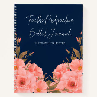 Custom Navy Floral Postpartum Journal For New Moms Notizbuch