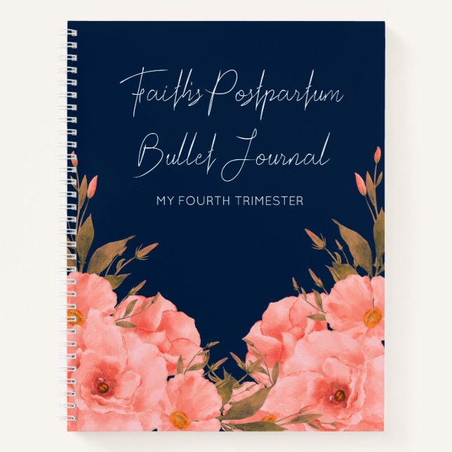 Custom Navy Floral Postpartum Journal For New Moms Notizbuch (Vorderseite)