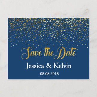 Custom Navy Gold Foil Confetti Save the Date Ankündigungspostkarte