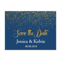 Custom Navy Gold Foil Confetti Save the Date