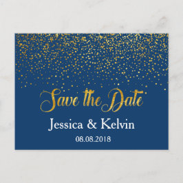 Custom Navy Gold Foil Confetti Save the Date Ankündigungspostkarte