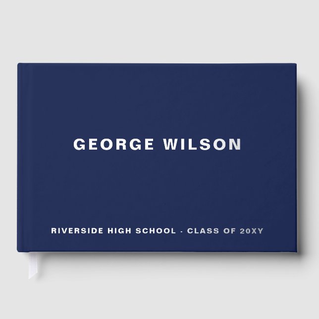 Custom Navy High School Grad Party Abschluss Gästebuch (Vorderseite)