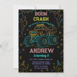 Custom neash Monster Truck Birthday Party Einladung