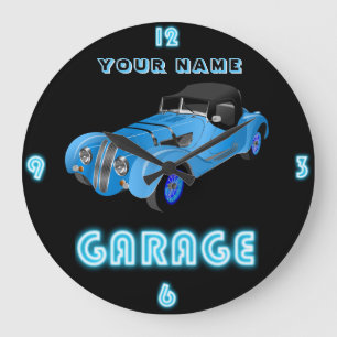 Custom NEON GARAGE Clock ADD Business Name Cars 2 Große Wanduhr