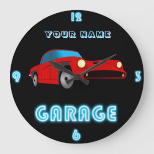 Custom NEON GARAGE Clock ADD Business Name Cars 3 Große Wanduhr