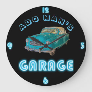 Custom NEON GARAGE Clock ADD Business Name Cars Große Wanduhr
