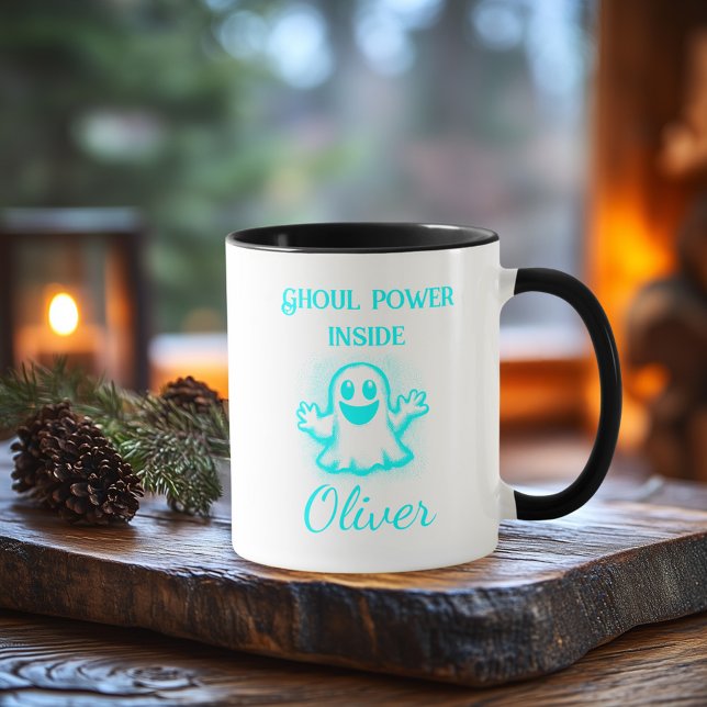 Custom Neon Halloween Tasse - Cyan Ghost Design (Von Creator hochgeladen)
