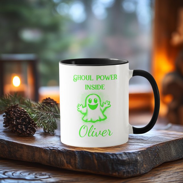 Custom Neon Halloween Tasse - Green Ghost Design (Von Creator hochgeladen)