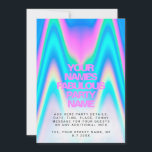 Custom Neon Holographic Iridescent Y2K Party Einladung<br><div class="desc">Benutzerdefinierte Neon Holographic Iridescent Y2K universelle Party Einladung-Karten mit Augenätzchen,  hell abstrakten Vaporwave-Hintergrund und Ihrem personalisierten Text- und Party-Namen. Perfekt für Geburtstagsaufenthalte,  Babydusche,  Quinceanera,  süße 16 Party Einladungen und jedes bunte Party.</div>