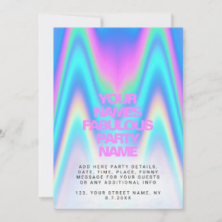 Custom Neon Holographic Iridescent Y2K Party Einladung